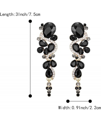 Women's Bohemian Boho Crystal Wedding Bridal Multiple Teardrop Chandelier Long Dangle Earrings Black Gold-Tone $11.00 Earrings