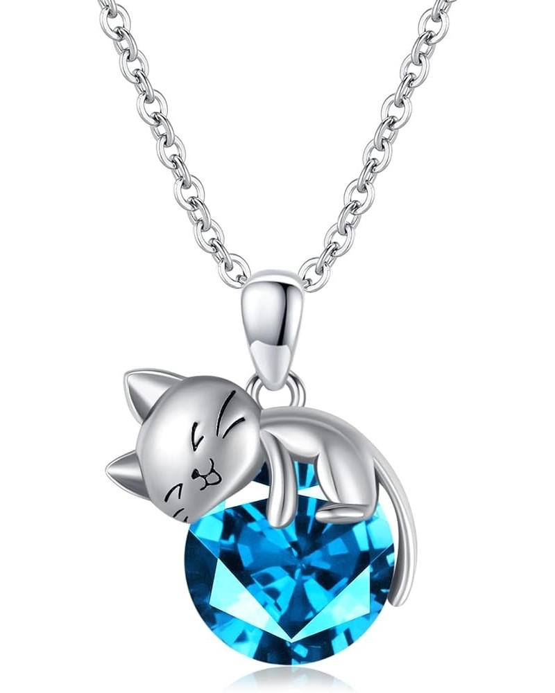 Cat Necklace wih Bithstone 925 Sterling Silver Cat Pendan Necklace Gift for Women December $31.26 Necklaces