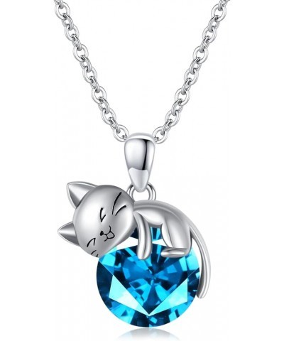 Cat Necklace wih Bithstone 925 Sterling Silver Cat Pendan Necklace Gift for Women December $31.26 Necklaces