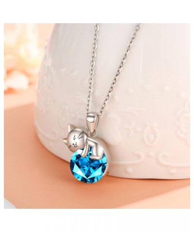 Cat Necklace wih Bithstone 925 Sterling Silver Cat Pendan Necklace Gift for Women December $31.26 Necklaces