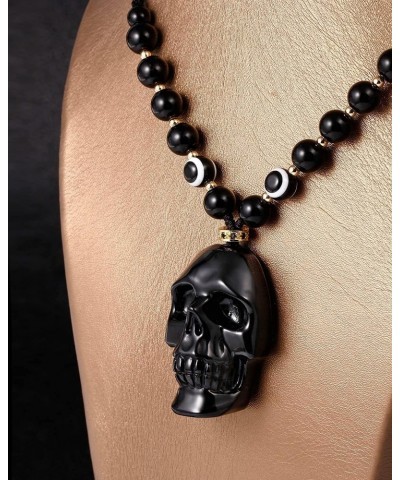 Black Obsidian Skull Evil Eye Necklaces for Women Men Human Skull Statue Pendant Crystal Unisex Adjustable Rope Beaded Chain ...