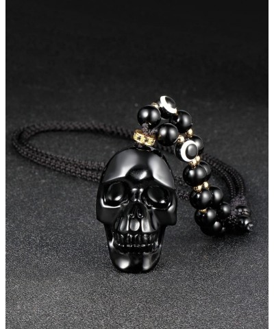 Black Obsidian Skull Evil Eye Necklaces for Women Men Human Skull Statue Pendant Crystal Unisex Adjustable Rope Beaded Chain ...