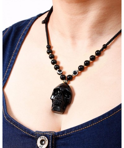 Black Obsidian Skull Evil Eye Necklaces for Women Men Human Skull Statue Pendant Crystal Unisex Adjustable Rope Beaded Chain ...