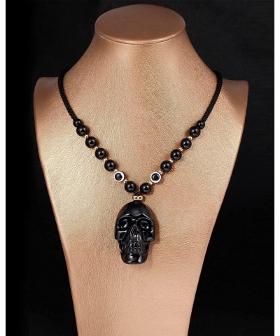 Black Obsidian Skull Evil Eye Necklaces for Women Men Human Skull Statue Pendant Crystal Unisex Adjustable Rope Beaded Chain ...