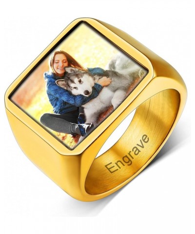 Personalized Rings with Pictures Inside Custom Photo Ring Name Engraving Stainless Steel Signet Ring/Heart Ring Size 7-14 Cus...