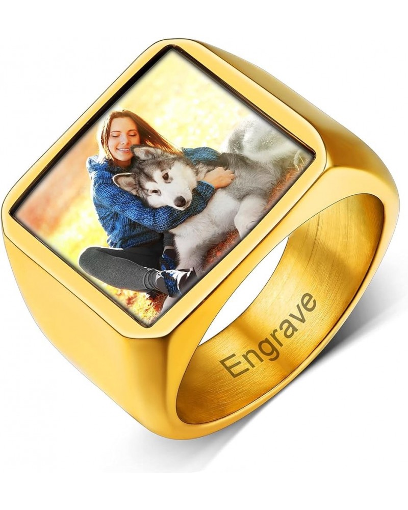 Personalized Rings with Pictures Inside Custom Photo Ring Name Engraving Stainless Steel Signet Ring/Heart Ring Size 7-14 Cus...