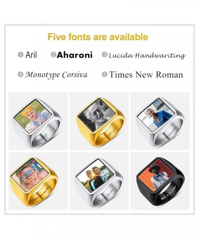 Personalized Rings with Pictures Inside Custom Photo Ring Name Engraving Stainless Steel Signet Ring/Heart Ring Size 7-14 Cus...