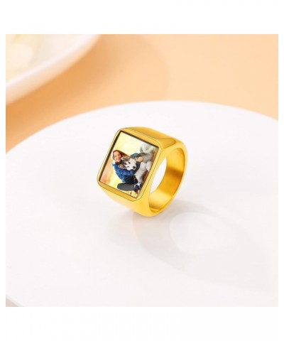 Personalized Rings with Pictures Inside Custom Photo Ring Name Engraving Stainless Steel Signet Ring/Heart Ring Size 7-14 Cus...