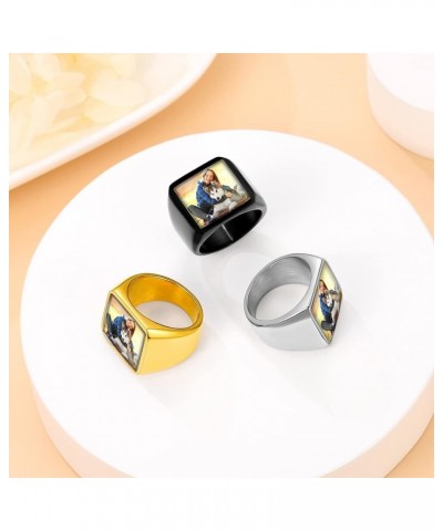 Personalized Rings with Pictures Inside Custom Photo Ring Name Engraving Stainless Steel Signet Ring/Heart Ring Size 7-14 Cus...