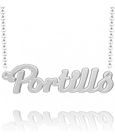 Personalized Portillo Name Necklace Stainless Steel Plated Custom Made of Last Name Gift for Family Font9-Silver $13.19 Neckl...