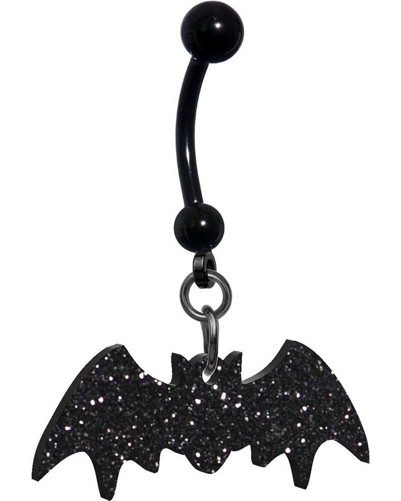 Women's Glittery Black Bat Belly Button Ring $8.84 Body Jewelry