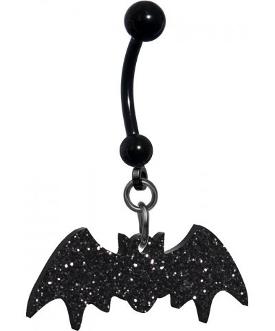 Women's Glittery Black Bat Belly Button Ring $8.84 Body Jewelry