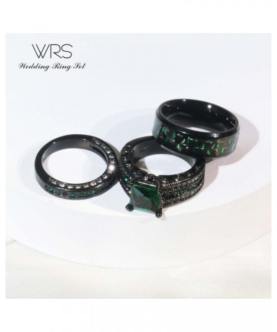 Two Rings His Hers Wedding Ring Sets Couples Matching Rings Women's Black Gold Filled Green CZ Wedding Engagement Ring Bridal...