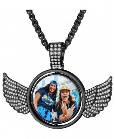 Angel Wings Picture Necklace Personalized,Spinning Pendant Double Side Photos Custom Memory Chain 18K Gold/Platinum Plated/Bl...