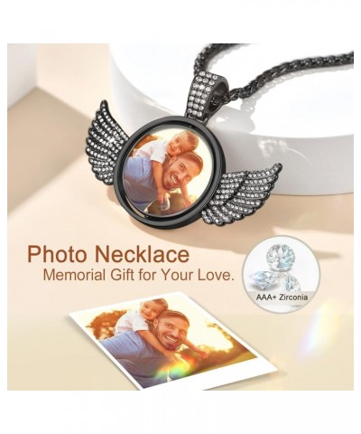 Angel Wings Picture Necklace Personalized,Spinning Pendant Double Side Photos Custom Memory Chain 18K Gold/Platinum Plated/Bl...