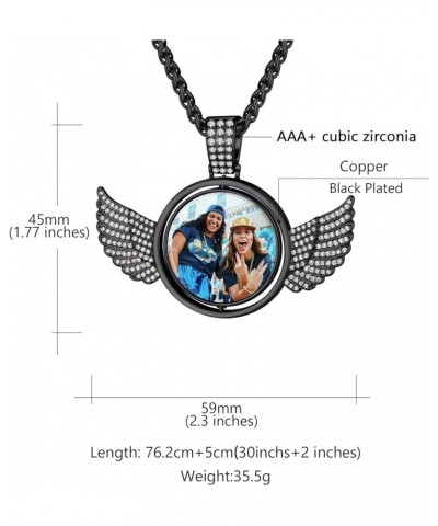 Angel Wings Picture Necklace Personalized,Spinning Pendant Double Side Photos Custom Memory Chain 18K Gold/Platinum Plated/Bl...