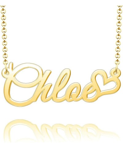 Personalized Name Necklace Custom Gold Name Plate Necklace Sterling Silver Love Heart Pendant Gift Card Chloe-Gold $13.04 Nec...