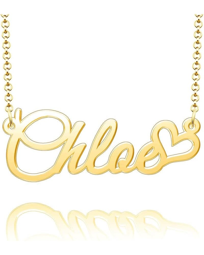 Personalized Name Necklace Custom Gold Name Plate Necklace Sterling Silver Love Heart Pendant Gift Card Chloe-Gold $13.04 Nec...