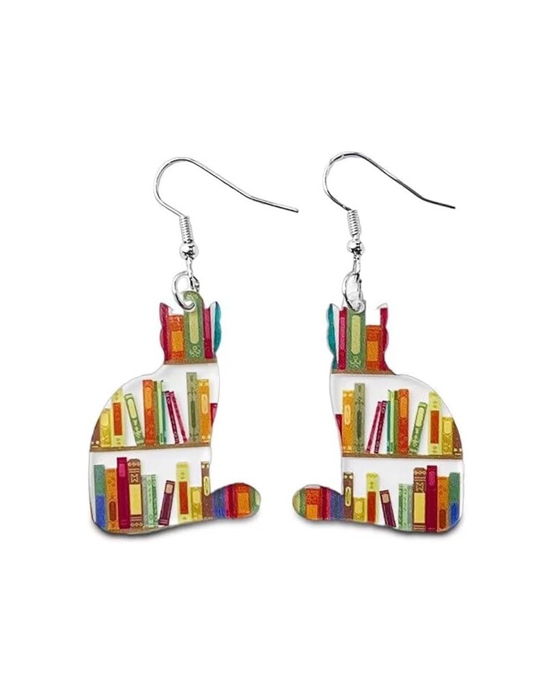 Animals Bookcase Earrings Cat Dog Book Dangle Earrings Cute Butterfly Rabbit Earrings Bookshelves Earrings For Women Book Lov...