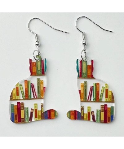 Animals Bookcase Earrings Cat Dog Book Dangle Earrings Cute Butterfly Rabbit Earrings Bookshelves Earrings For Women Book Lov...