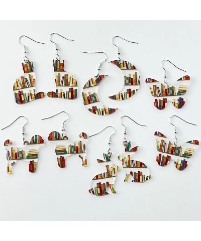 Animals Bookcase Earrings Cat Dog Book Dangle Earrings Cute Butterfly Rabbit Earrings Bookshelves Earrings For Women Book Lov...