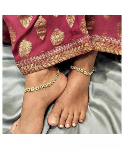 Indian Anklets Floral CZ Crystal Auatrian Stone Indian Anklet Sets for Women Boho Ankle Bracelet Pair Anklet Set with Bell Ch...