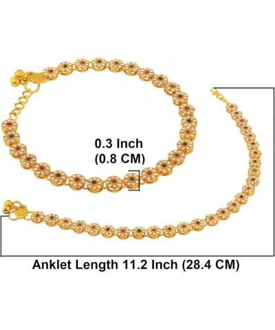 Indian Anklets Floral CZ Crystal Auatrian Stone Indian Anklet Sets for Women Boho Ankle Bracelet Pair Anklet Set with Bell Ch...