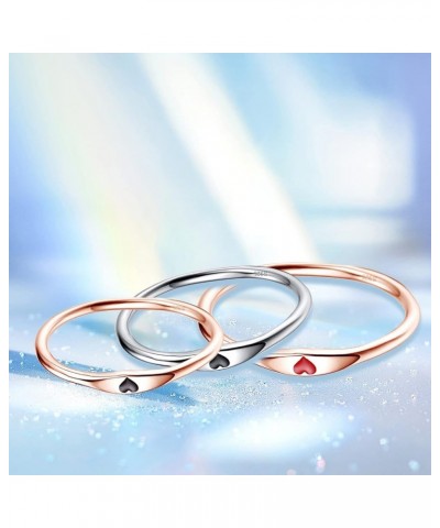 925 Sterling Silver Simple Carve Heart Wedding Band Stackable Promise Ring for Her Size 5-10 5.5 3 PCS Silver-Black&Rose Gold...