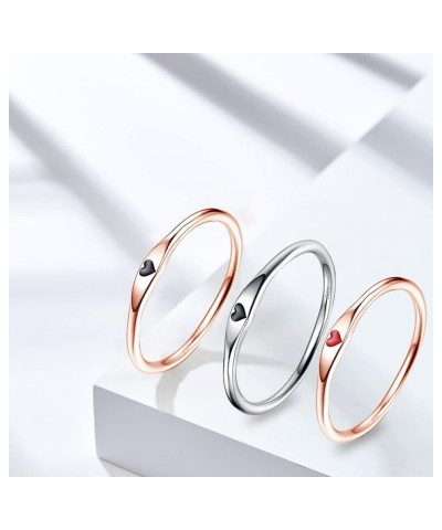 925 Sterling Silver Simple Carve Heart Wedding Band Stackable Promise Ring for Her Size 5-10 5.5 3 PCS Silver-Black&Rose Gold...