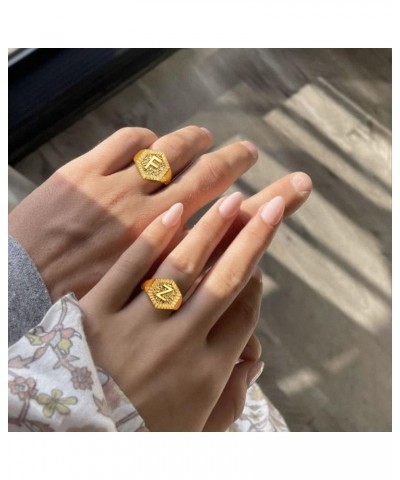 Gold Initial Letter Signet Ring, GoldChic Jewelry Women Trendy Statement Rings Women's Initials Ring for Party Letter C $10.3...