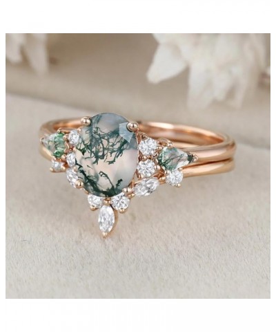 Natural Moss Agate Ring 1.5ct Oval Cut Natural Moss Agate and Moissanite Engagement Ring for Women 10K 14k 18K Gold Moss Agat...