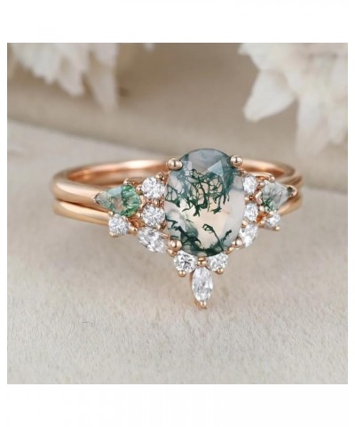 Natural Moss Agate Ring 1.5ct Oval Cut Natural Moss Agate and Moissanite Engagement Ring for Women 10K 14k 18K Gold Moss Agat...