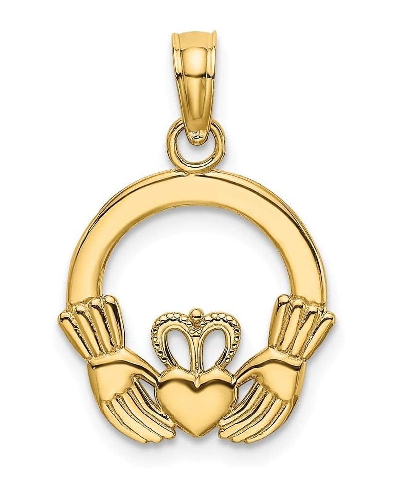 Solid 14k Yellow Gold and Textured Round Celtic Irish Claddagh Charm Pendant 17mm $62.23 Pendants