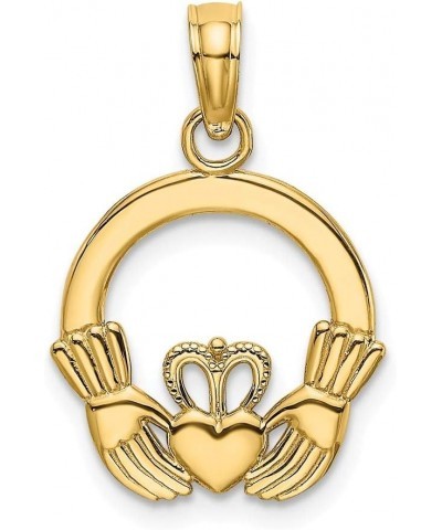 Solid 14k Yellow Gold and Textured Round Celtic Irish Claddagh Charm Pendant 17mm $62.23 Pendants