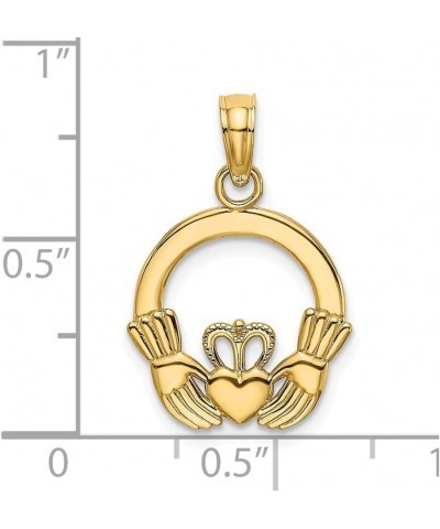 Solid 14k Yellow Gold and Textured Round Celtic Irish Claddagh Charm Pendant 17mm $62.23 Pendants