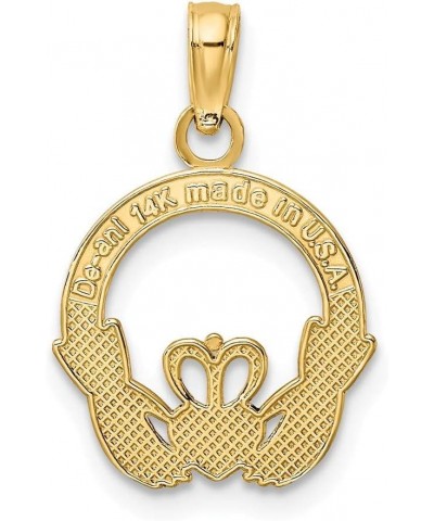 Solid 14k Yellow Gold and Textured Round Celtic Irish Claddagh Charm Pendant 17mm $62.23 Pendants