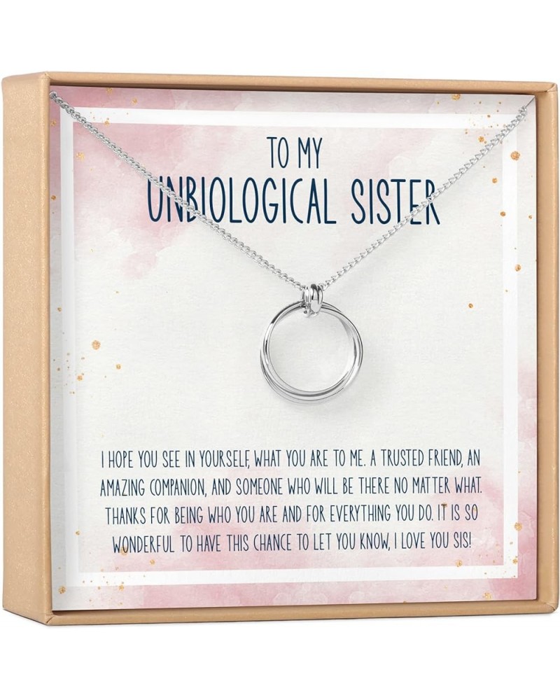 Unbiological Sisters Gift Necklace: Present for Bonus Sister, Soul Sister, Best Friend Linked Circles Silver $25.49 Necklaces