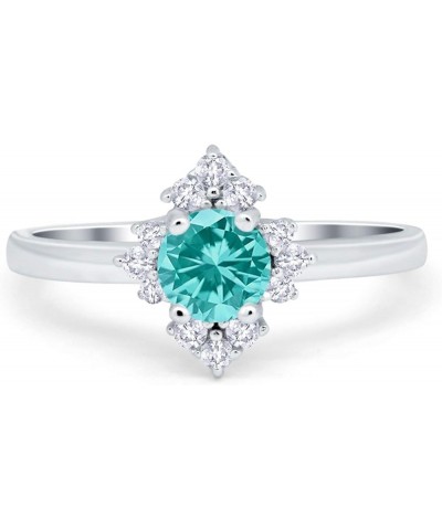 Art Deco Halo Wedding Engagement Ring Round Simulated Cubic Zirconia 925 Sterling Silver Simulated Paraiba Tourmaline CZ $15....