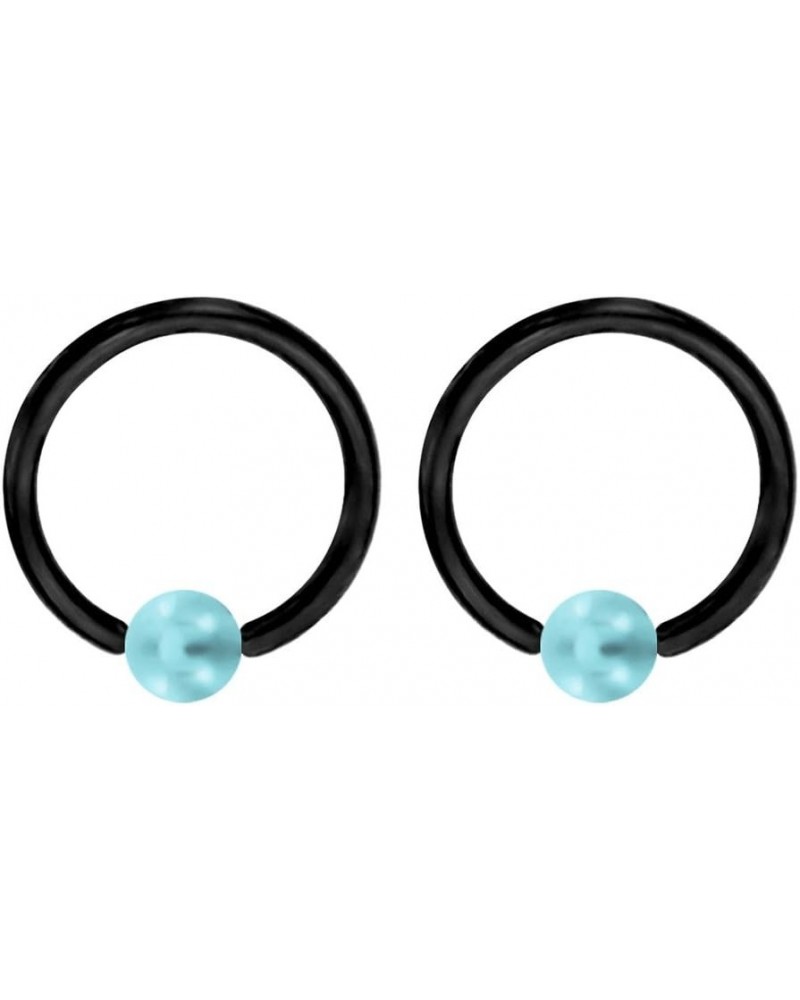 Pair of (18g, 16g, 14g, 12g, 10g or 8g) Custom Black & Lt Blue Captive Bead Ring Lip, Belly, Nipple, Cartilage, Tragus, Septu...