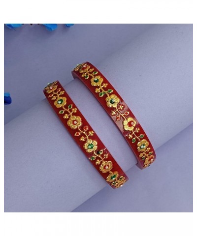 Fashion Jewelry Indian Bollywood Crystal Rhinestone Floral Wedding Bridal Bracelet Bangle Set Royal Maroon (Set of 2 Pcs) 2-8...