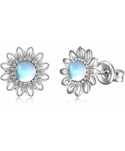 925 Sterling Silver Sunflower Stud Earrings for Girls Birthday Gifts Moonstone Oxidation Gold Plated Sunflower Earrings for W...