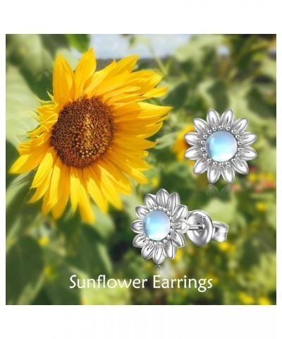 925 Sterling Silver Sunflower Stud Earrings for Girls Birthday Gifts Moonstone Oxidation Gold Plated Sunflower Earrings for W...