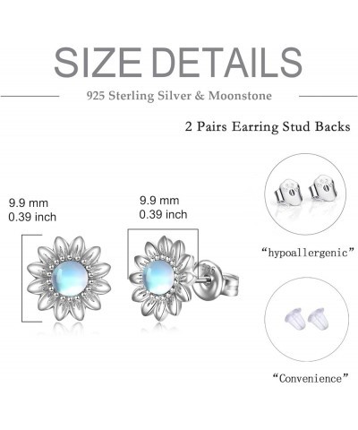 925 Sterling Silver Sunflower Stud Earrings for Girls Birthday Gifts Moonstone Oxidation Gold Plated Sunflower Earrings for W...