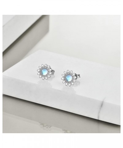 925 Sterling Silver Sunflower Stud Earrings for Girls Birthday Gifts Moonstone Oxidation Gold Plated Sunflower Earrings for W...