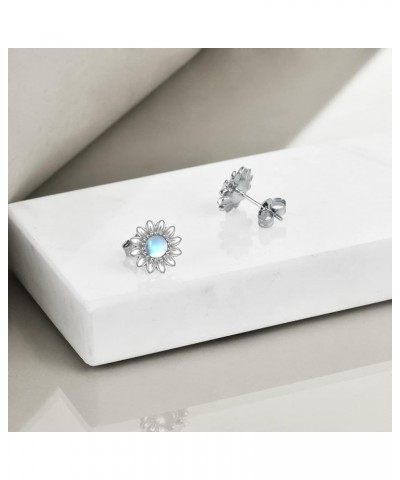 925 Sterling Silver Sunflower Stud Earrings for Girls Birthday Gifts Moonstone Oxidation Gold Plated Sunflower Earrings for W...