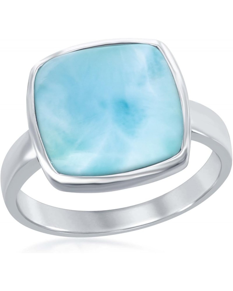 925 Sterling Silver Natural Larimar Ring Oval/Round/Heart/Square/Filigree Larimar Gemstone High Polished Ring Square $32.39 R...