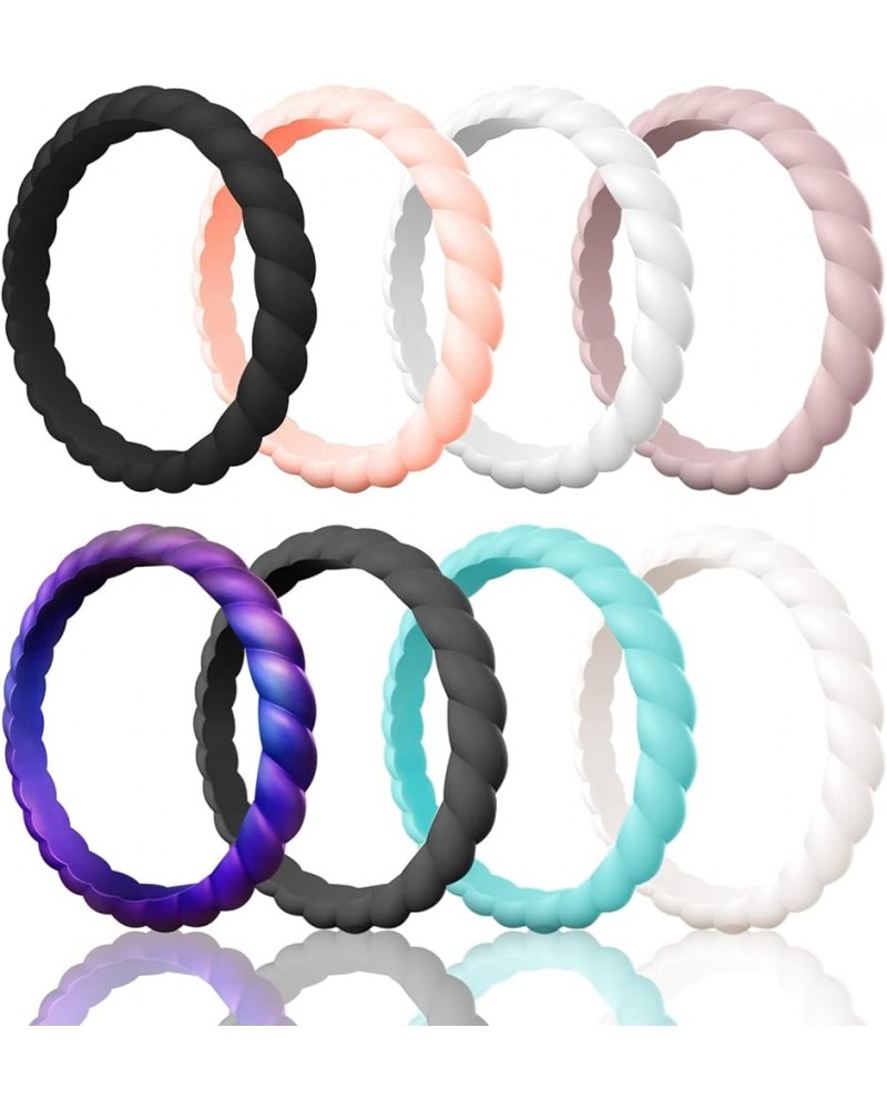 Silicone Ring Women Thin and Stackable Rubber Rings Women Wedding Bands - 2.5mm Width - 1.8mm Thick A ( 8 Rings )-Galaxy,Blac...