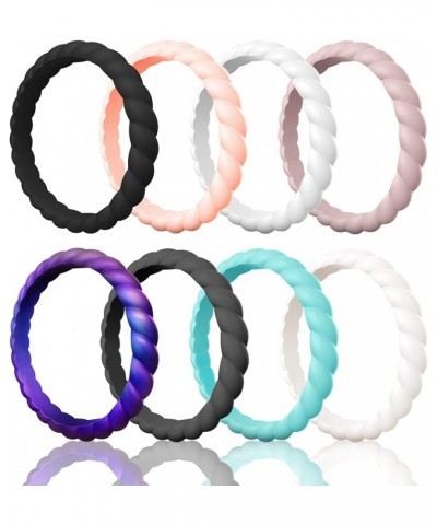 Silicone Ring Women Thin and Stackable Rubber Rings Women Wedding Bands - 2.5mm Width - 1.8mm Thick A ( 8 Rings )-Galaxy,Blac...