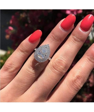 Platinum Plated CZ Pear Shaped Cubic Zirconia Crystal Halo Wedding Teardrop Shaped Ring for Women Sizes 6 to 10 (US Size 9) U...