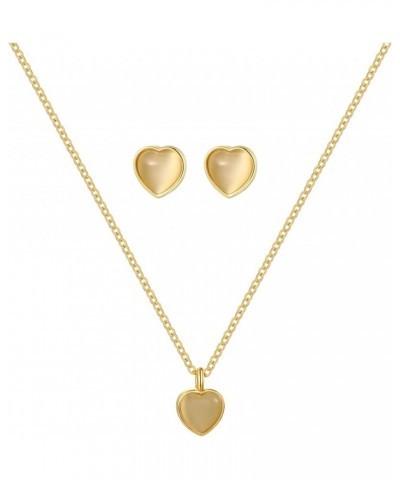 Love Heart Pendant Necklace Dainty Gold Necklace and Earrings SetCute Heart Pendant Necklace for Women White $4.67 Jewelry Sets